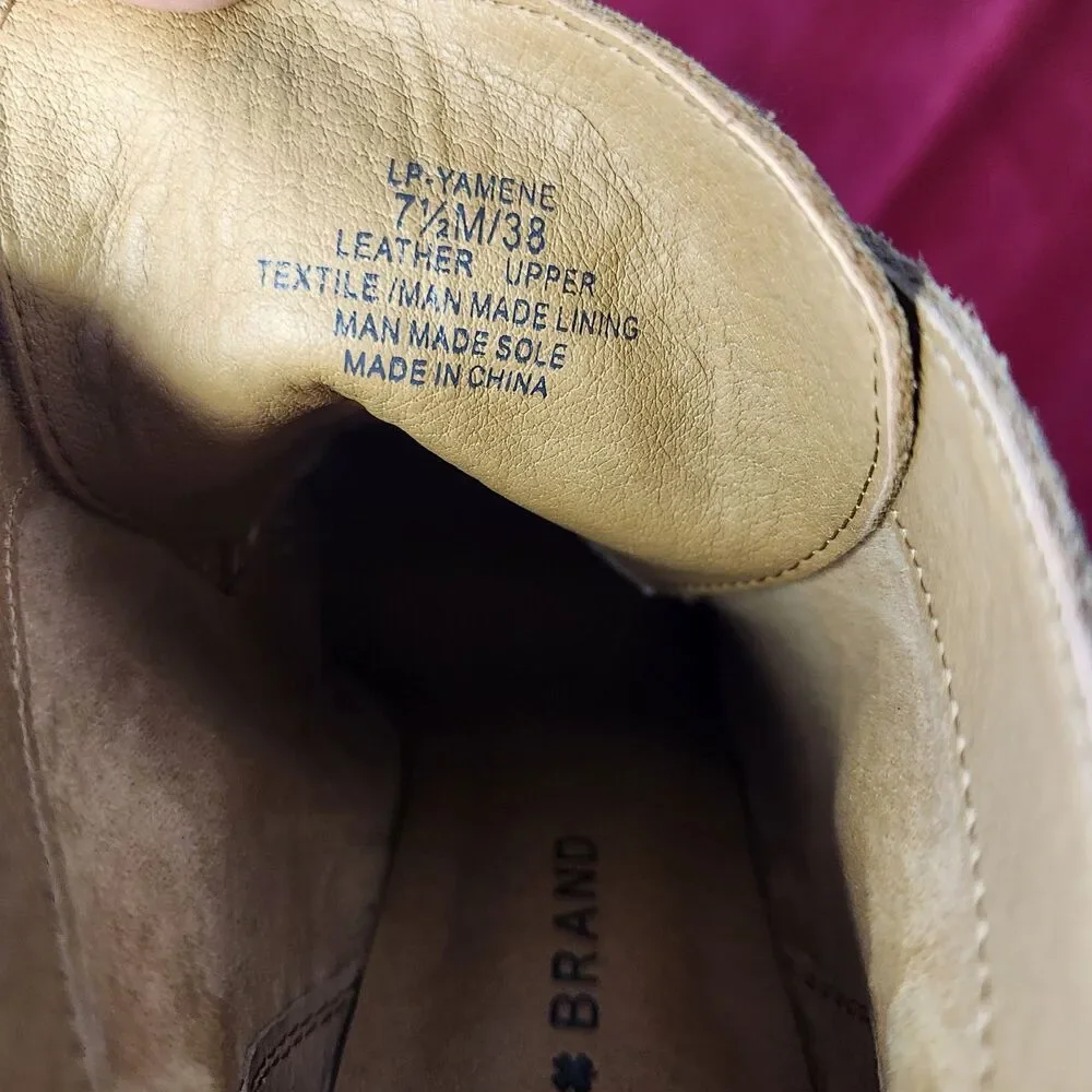 Lucky Brand Yamene Suede Wedge Booties Lace Up Ankle Boots Tan Brown Size 7.5 M